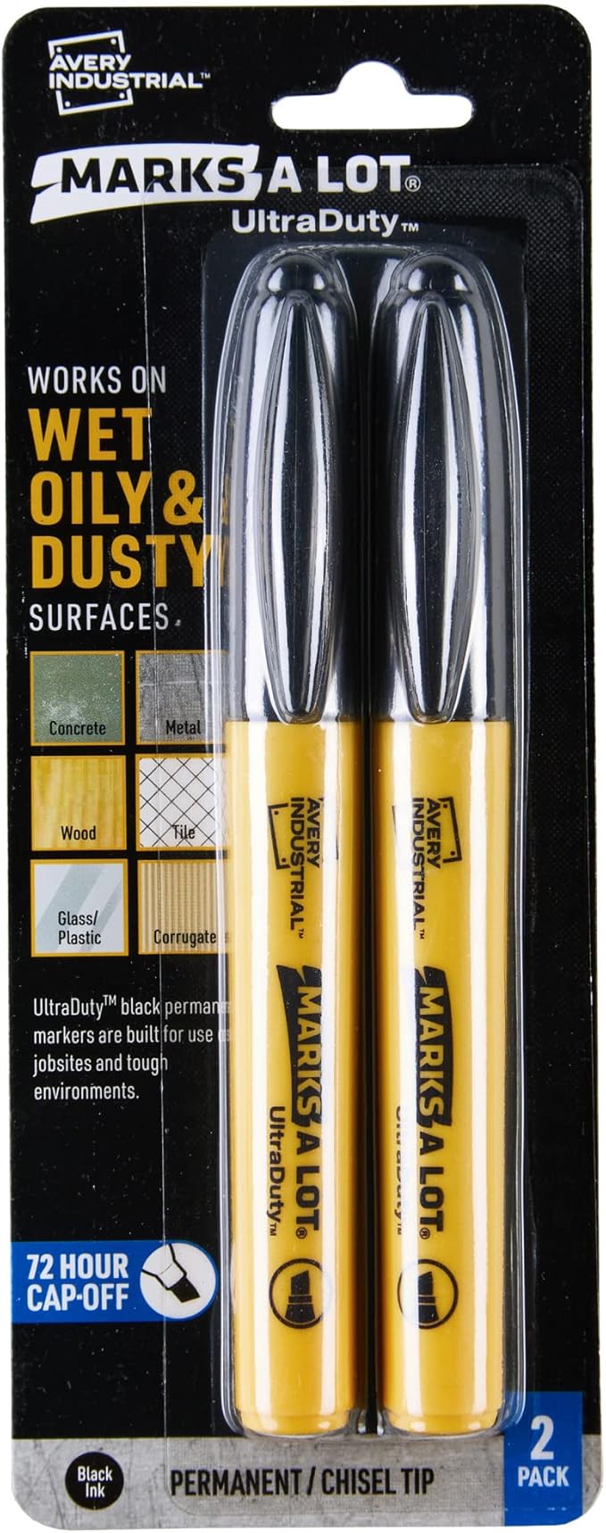 Avery Marks A Lot UltraDuty Permanent Markers, Chisel Tip, Water Resistant, 2 Black Industrial Markers (29846)