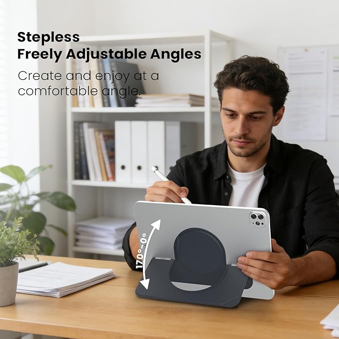 Nillkin Flexwing Adhesive Tablet Stand, 0.14 inch Invisible Slim iPad Holder, Stepless Adjustable Stand, Built-in Back Magnets, Compatible with Tablets Up to 10.4-13.2 inch, Black