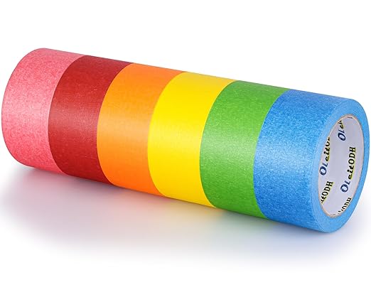 6 Rolls Colored Masking Tape-2 inch x 180 Yards Painters Tape, Rainbow Colors Rolls Bulk Kids Colorful Paper Marking Tape Decorative Arts Crafts Labeling DIY School Classroom Supplies