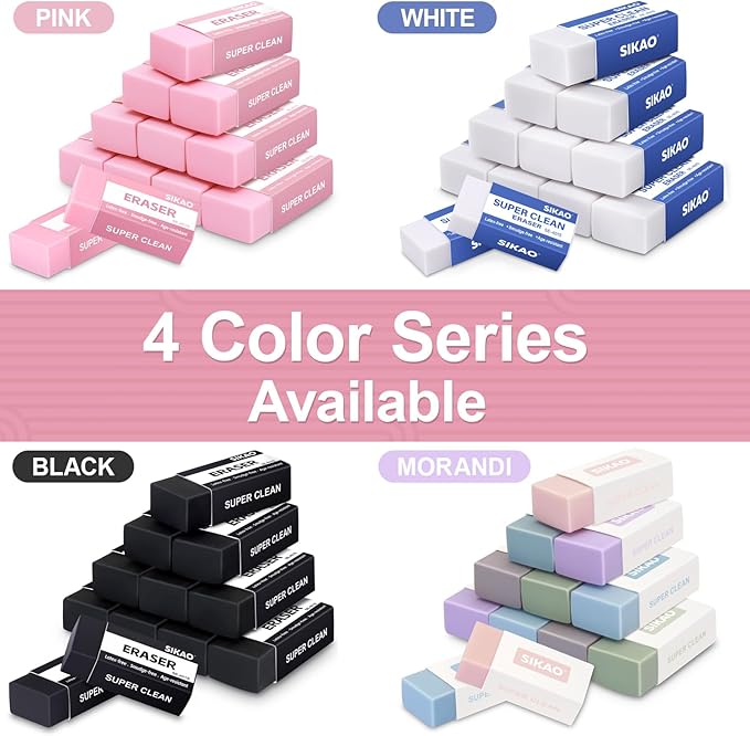 Black Erasers, 12 Pack Block Pencil Erasers – Smudge-Free Latex-Free Art Erasers for Kids & Adults Artists, Clean Erase for School, Homework, Office & Drawing