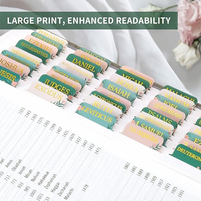 Bible Tabs for Women & Men, Laminated Bible Tabs for Study Bible, Large Print Bible Tabs for Easy Navigation, Bible Index Tabs, 66 Tabs Old & New Testament, Extra 9 Blank Tabs - Cottage Floral