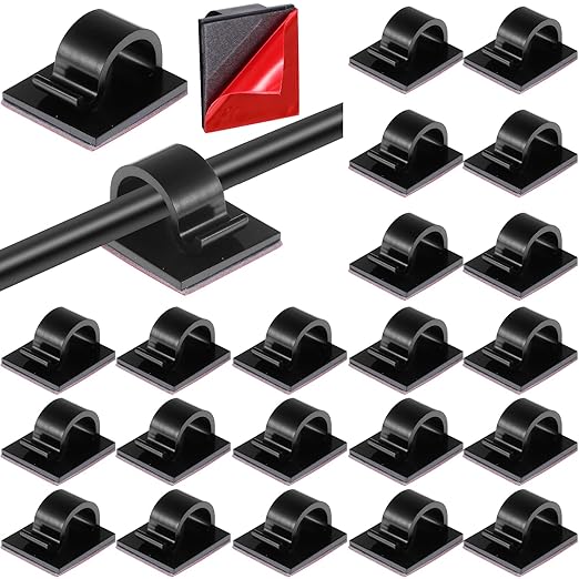 Namalu 60 Pieces Mini Cable Clips Hooks Christmas Light Clips Self Adhesive Light Hooks Cord Clips for Desk Outdoor String Lights(Large,Black)