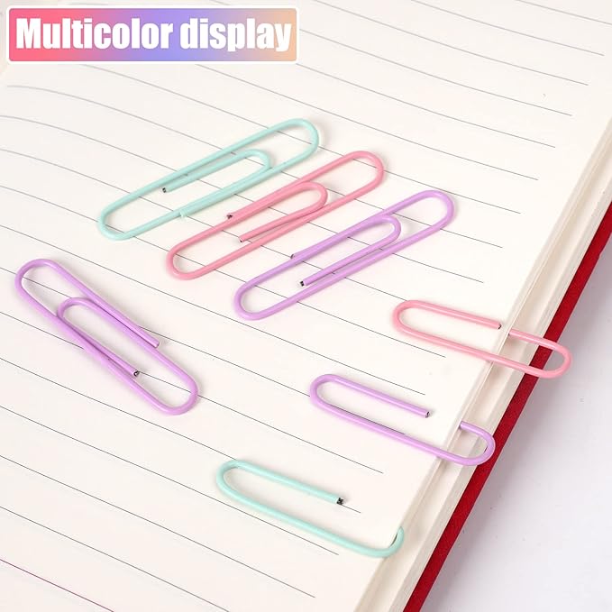Macaron Colored Paper Clips, Large Paper Clip, 2" Jumbo Paper Clip,300pcs Big Paper Clips for Office Supplies
