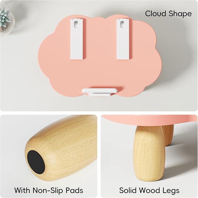 Adjustable Wood Laptop Stand, Ergonomic Height Angles Computer Stand, Cloud-Shaped Holder Riser Notebook Stand for Desk Compatible with Air, Pro, Dell, HP, Lenovo More 10-17.3" Laptops, Pink