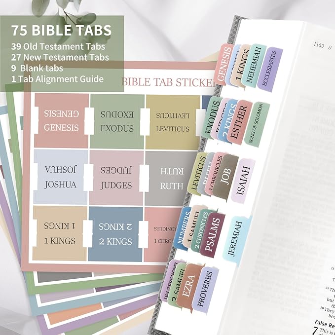 Bible Tabs for Women & Men, Laminated Bible Tabs for Study Bible, Large Print Bible Tabs for Easy Navigation, Bible Index Tabs, 66 Tabs Old & New Testament, Extra 9 Blank Tabs - Macaron