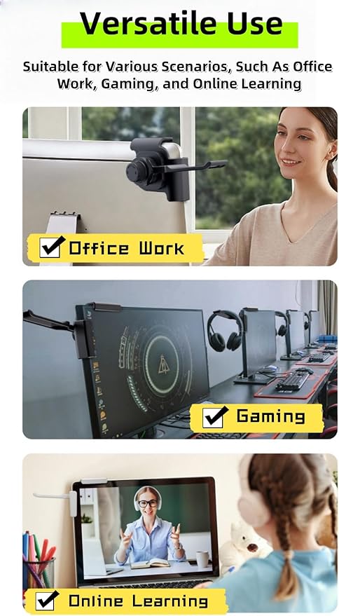 【1PACK Clamp-On Monitor Headphone Stand – Adjustable Headset Holder with 360° Rotating Hook, Silicone Protection, Space-Saving Desk Organizer for Office, Gaming & Study YA-C (White)