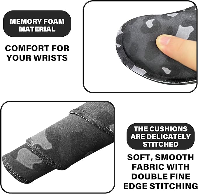 3Pcs Large Gaming Mouse Pad Desk Mat,Keyboard Mouse Wrist Rest Support Set,Extended Laptop Mouse Pad Memory Foam Non-Slip Base for Gamer Home Office(31.5x15.7in)-Black Leopard Cheetah