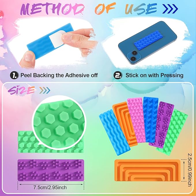 Ireer 6 Pcs Textured Sensory Stickers Silicone Desk Fidget Decals Thick Mental Health Stickers Strips Different Textured Calm Decals Stress Anxiety Relief Items for Adult Autism ADHD Desk Office Gift