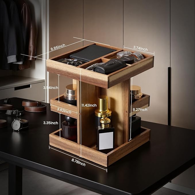 EXIN DECHEN Cologne Organizer for Men,Cologne Stand,3 Tier Wooden Perfume Shelf with Rotate,Desk Organizer,Gifts for Dad From Wife,Husband Boyfriend Birthday Gift Ideas,Gifts for Men