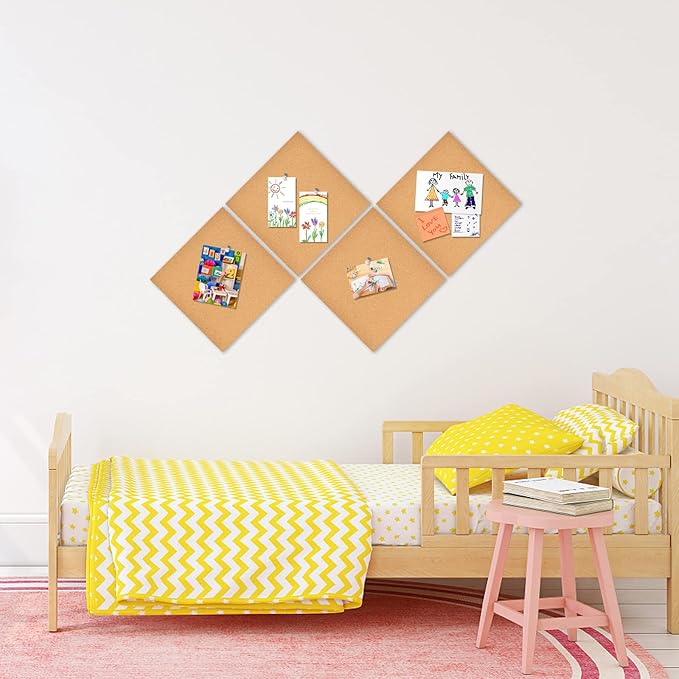 8x8 Cork Board Tiles Bulletin Board, 1/5" Thick Small Square Cork Boards for Walls, Self-Adhesive Cork Tiles for Home, Office, School, Bulletin Board Decorations(5mm,4pc)
