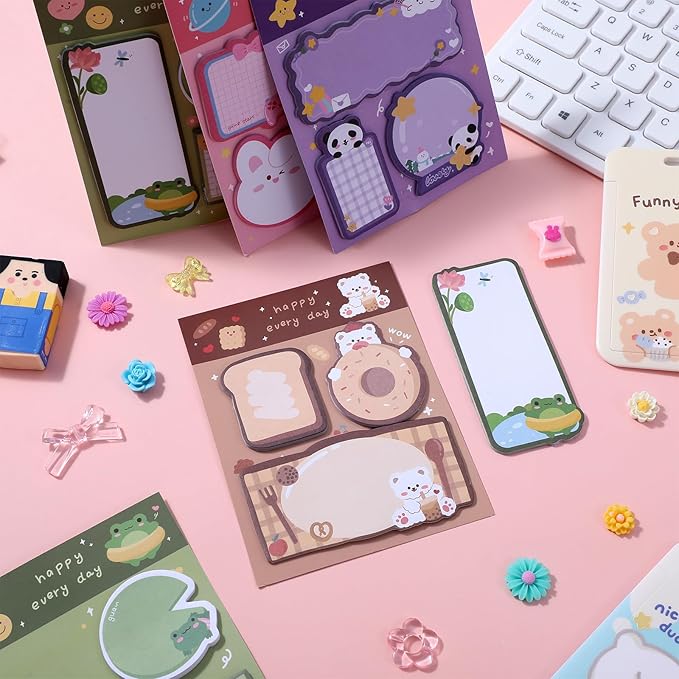 4 Pack Sticky Notes Kawaii Animal Posted Notes Set 240 Sheets Animals Shape Markers Flags Self-Stick Memo Pads Kawaii Small Self-Stick Note Pad for Office Roommates Home Kids Students