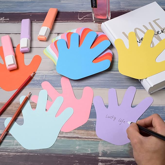 144 Pieces Hand Cutouts Paper Hand Shape Cut-Outs Assorted Color Handprint Shape Cutouts Blank Creative Paper Cutouts for Kids DIY Craft Art Project Home School Classroom Decorations