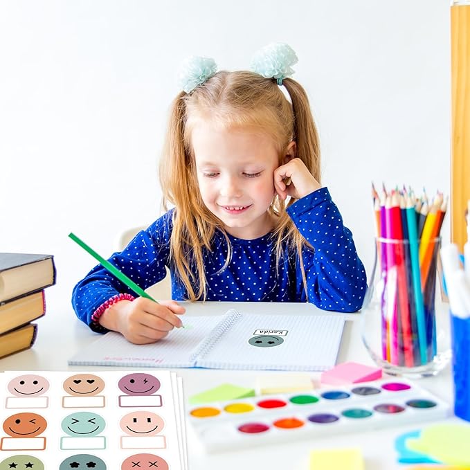 Whaline 135Pcs Boho Smile Face Name Tag Stickers 9 Designs Nameplate Stickers Cute Classroom Bulletin Board Decoration Label Stickers for Office School Desk Wall Decor