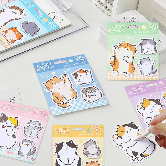 Cat Office School Supplies,Cute Sticky Notes Gel Ink Pens Stickers Greeting Card for Cat Lovers Stationery Supplies (63)