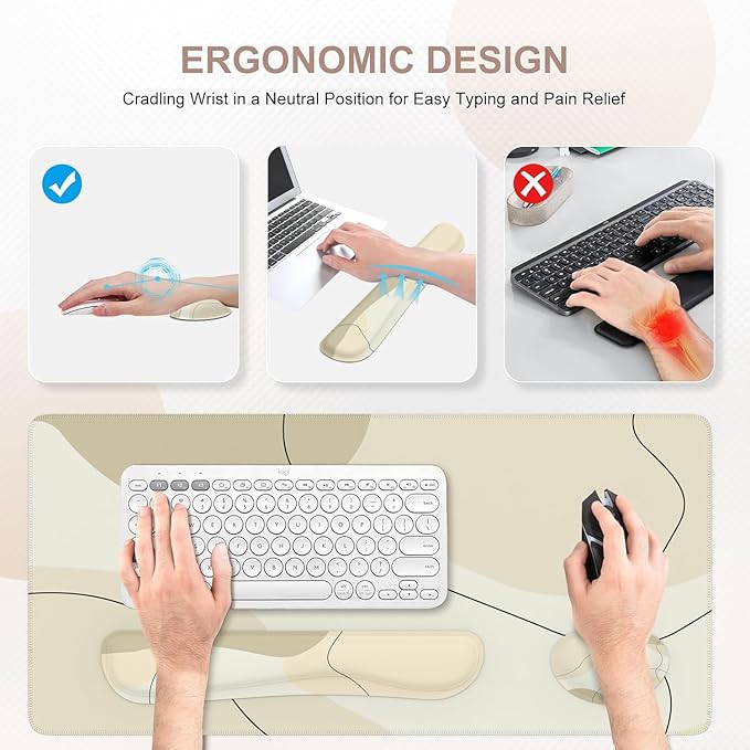 iCasso Extra Large Mouse Pad with Wrist Rest, 3in1 Big Full Desk Mousepad + Keyboard Wrist Rest+Mouse Wrist Rest, Easy Typing Pain Relief, Ergonomic XXL Ultra Thick Long Desk Mat (Brown Art)