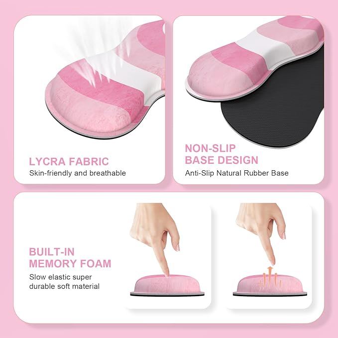 iLeadon Keyboard Mouse Pad Set, Large Gaming Mouse Pad + Keyboard Wrist Rest + Mouse Pad with Wrist Support + Coaster, Easy Typing Pain Relief, Desk Mat Set, Valentines Day present for Her, Pink Heart