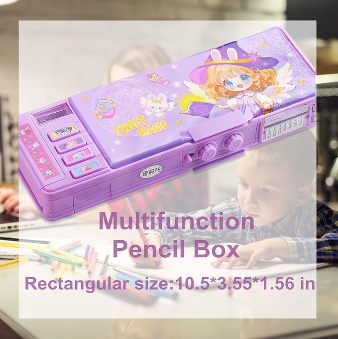 Pop up Multifunction Pencil case for Kids kawaii Pencil Case Pencil Holder for School Students supplies for girls Cute Pencil box for Girls with Sharpener Password Lock Schedule Whiteboard (purple)