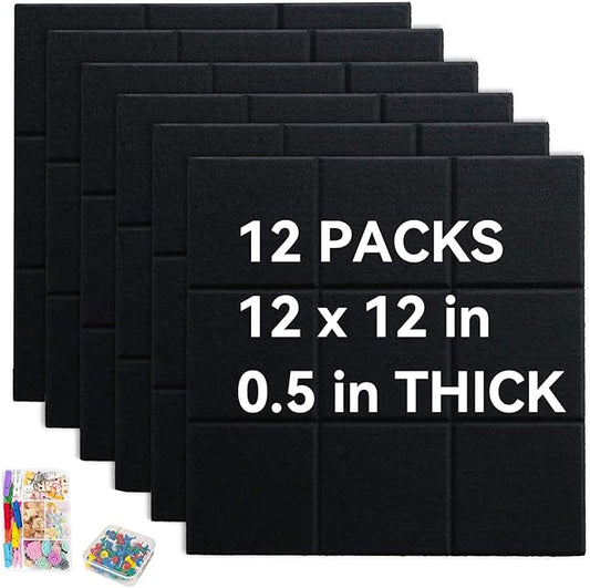Large Cork Board for Walls, Yunihome 12 Pack 36" x 48" Felt Bulletin Board Wall Tiles for Home Kitchen School Office Wall Decor with Assorted Colors DIY Decorative Push Pins Sets
