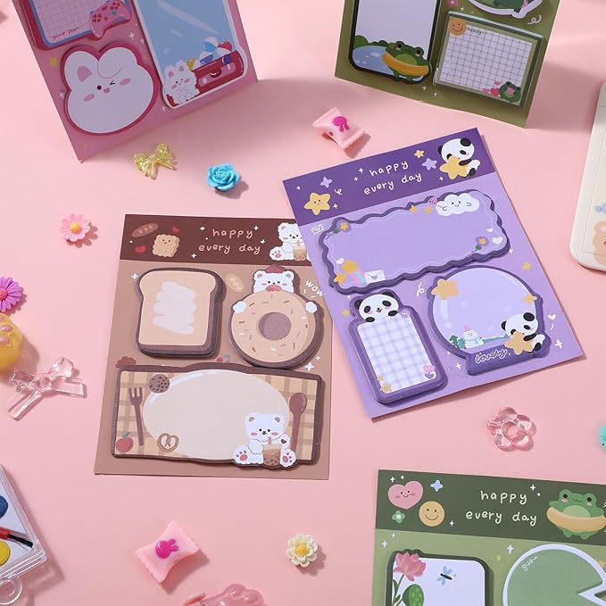 4 Pack Sticky Notes Kawaii Animal Posted Notes Set 240 Sheets Animals Shape Markers Flags Self-Stick Memo Pads Kawaii Small Self-Stick Note Pad for Office Roommates Home Kids Students