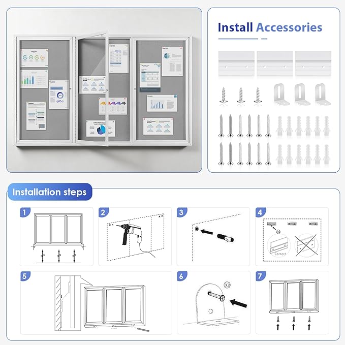 SWANCROWN Outdoor Bulletin Board 70x43in, Enclosed Bulletin Board with Locking Door for Office School Commerce, Grey Felt, Sliver Aluminum Frame