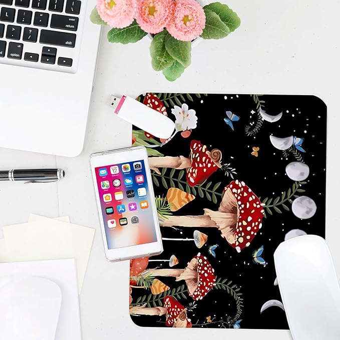 Cute Mushroom Square Mouse Pad,Non-Slip Rubber Base Mouse Pad,Home Office Decoration Desktop Accessory,Laptop Mouse Pad for Office Laptops,9.4x7.8x0.12inch 2