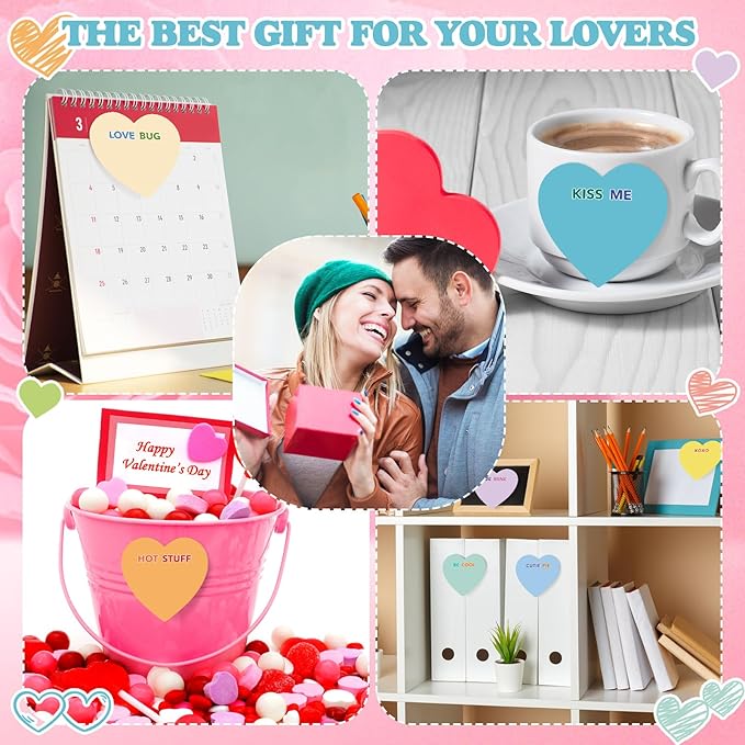 Teling 24 Pack Valentine's Day Sticky Notes Heart Shape Sticky Notes 3 x 3 Inch Love Theme Notepads Bulk Cute Memo Pads for Galentines Party Gifts School Office Supplies (Pastel)
