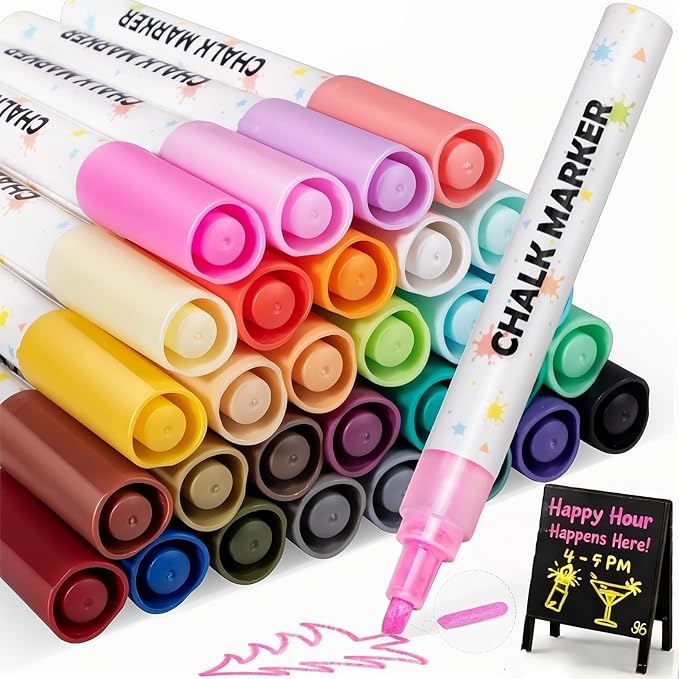Chalk Markers - 30 Washable Liquid Chalk Markers for Blackboard,Window Markers Paint Pens with Reversible Tip, Chalk Markers for Chalkboard Signs, Teachers, Windows, Glass, Calendar, Menu