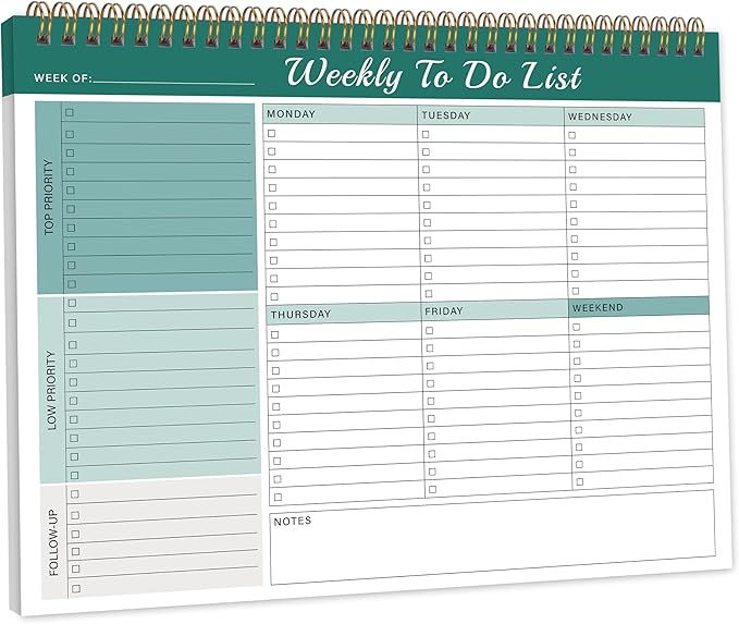 Kamoy Weekly To Do List Notepad with 52 Undated Sheets（8.5"×11"）- Undated Weekly Desk Planner Organizer for Work Home School Office Supplies