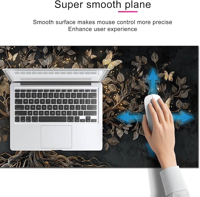 Large Mouse Pad Gaming Mousepad 31.5 x 11.8 Inch Keyboard Desktop Mat Diatomite XL Mouse Pad for Home and Office Desk Accessories with Golden Tree Butterfly Glow Artwork Diatomite