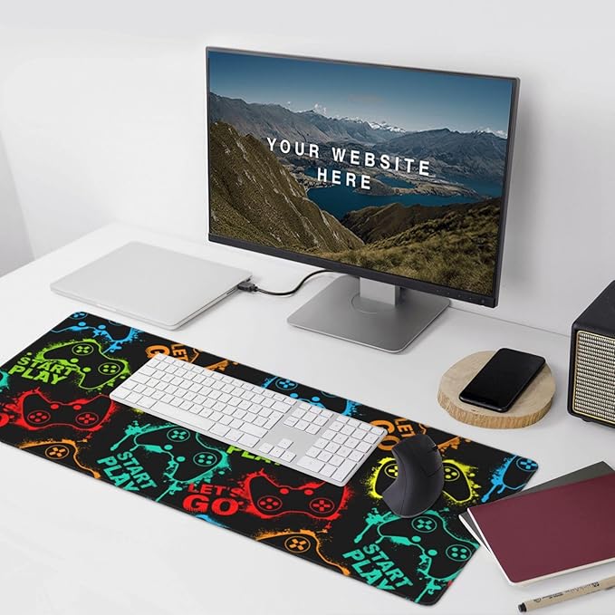 Colorful Silhouettes Game Joysticks Mouse Pads XXL Extended Mousepad with Stitched Edges Non-Slip Rubber Base Computer Keyboard Pad Desk Mat for Home Office Desk Decor, 35.4" X 15.7"