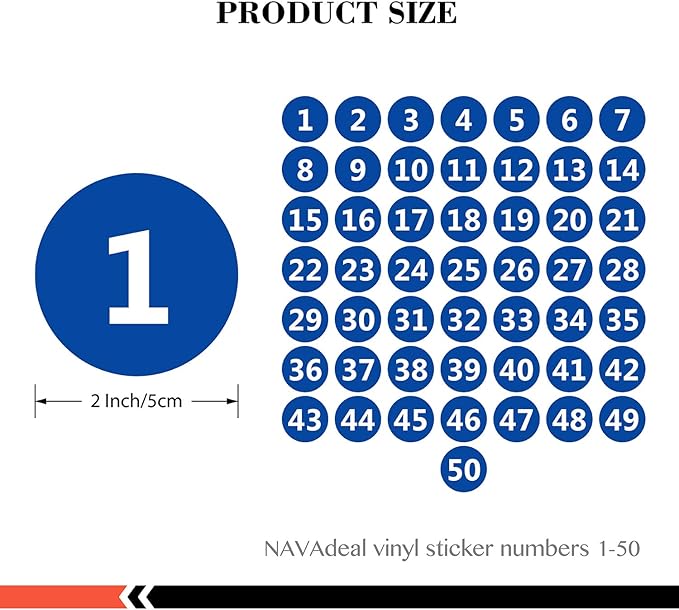 NAVADEAL 2" & 3” Round Number 1-50 Adhesive Stickers in Blue, Red, Black, Green - Inventory Storage Labels, Great for Marking Bins or Toolbox for Daily Use in School, Office, Workshop
