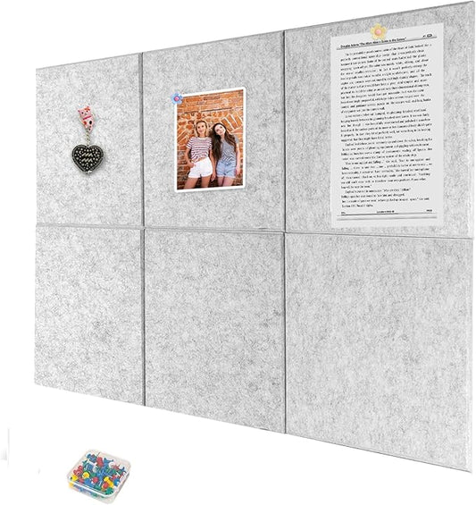Cork Board for Walls 36" x 24", 6 Pack Felt Bulletin Board Wall Tiles with 30 Push Pins for Home Kitchen School Office Wall DIY Decorative