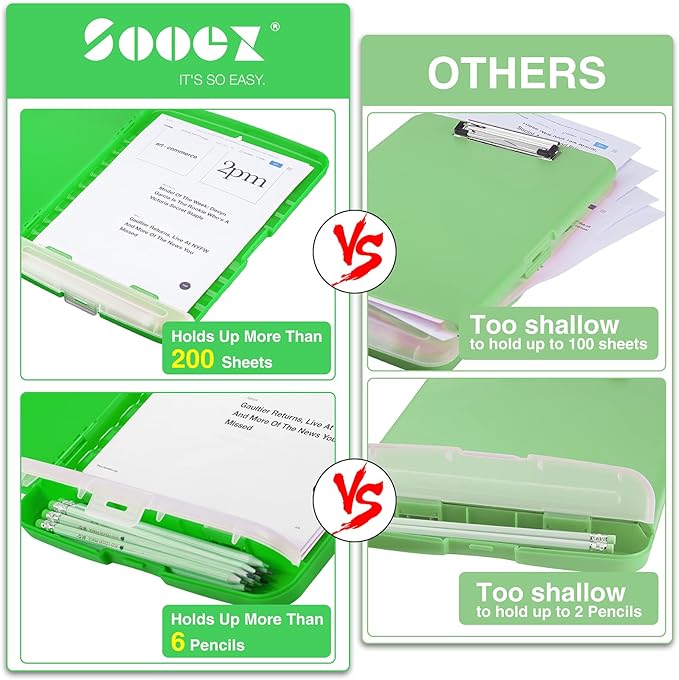 Sooez Clipboard with Storage, Clip Board 8.5 x 11 with Pen Holder, Plastic Organization Case Box for Letter Legal A4 Size Paper, Low Profile Clip, Nurses Teachers Must Haves, School & Office Supplies