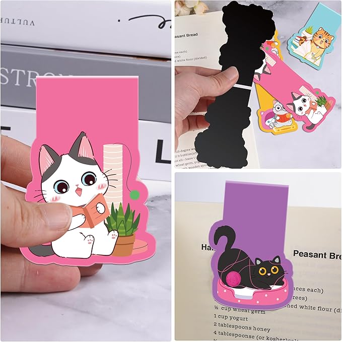 Cat Magnetic Bookmarks, 8 Pcs Cute Cartoon Cat Magnet Page Markers Animal Bookmark Clips for Reading, Magnetic Book Marks for Kids Students Teachers Book Lovers School Office Gifts