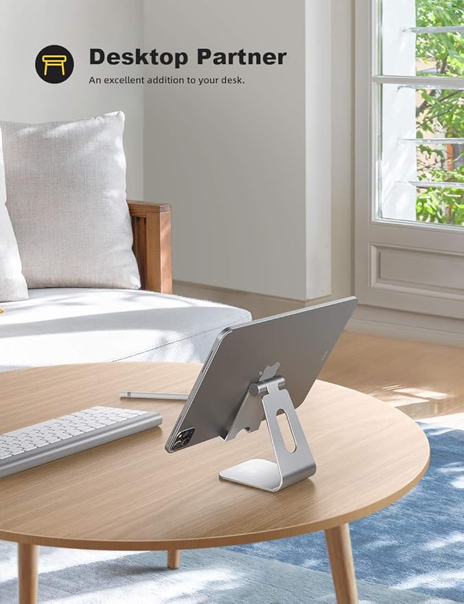 Lamicall Tablet Stand, Tablet Holder for Desk - Multi-Angle Adjustable Tablet Desktop Dock Gifts, Compatible with iPad Pro 11, 12.9, Air, Mini, Fire HD, Galaxy Tab, and Other 4-13" Tablets, Silver