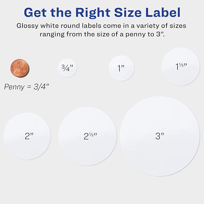 Avery Printable Round Labels, Sure Feed Technology, Glossy White Labels, 2" Diameter, Permanent Adhesive, Laser/Inkjet, 120 Per Pack for 240 Total (2-Pack of 22807)