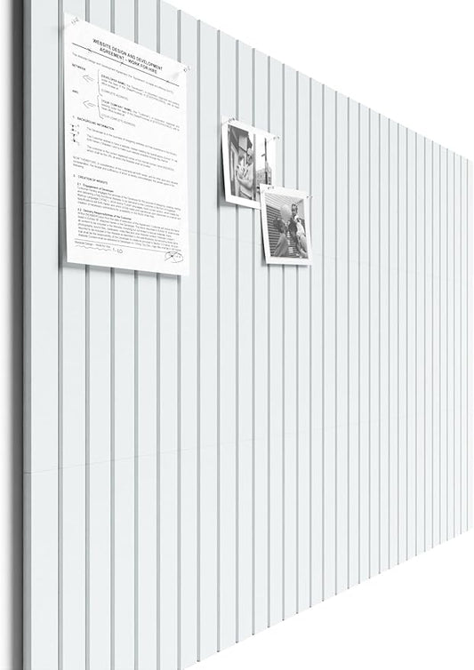 Bumusty Large Cork Board Alternative-48 x 36" Felt Bulletin Board Tiles, with 30 Pushpins, 70 Adhesive Tabs, 12-Pack Slat Wall Paneling, Cork Boards for Office Push Pin Board Felt Board-Cold White