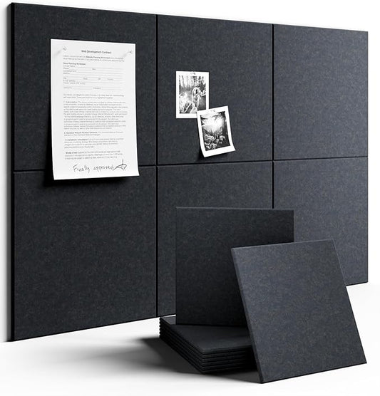 Fluxynara Large Felt Bulletin Board 36" x 24" Cork Board Alternative-6 Pack with 40 Safe Removable Adhesive Tabs, Cork Boards for Walls for Home Office Classroom Pin Board - Deep Charcoal Blue
