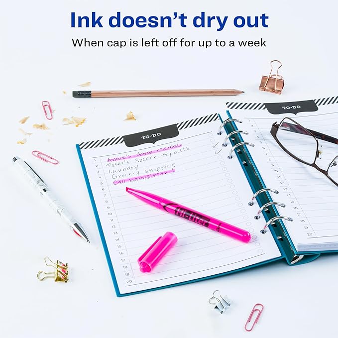 Avery Hi-Liter Pen-Style Highlighters, Smear Safe Ink, Chisel Tip, 12 Fluorescent Pink Highlighters (23592)