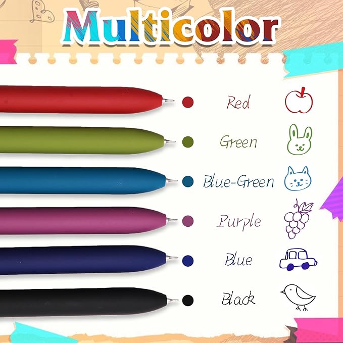 Colorful Gel Pens, 6 Pcs Colored Pens Fine Point Smooth Writing Pen, 0.5mm Multi Colored Ink Pens for Journaling Note Taking Writing, Office School Supplies, Gift Set for Women & Men