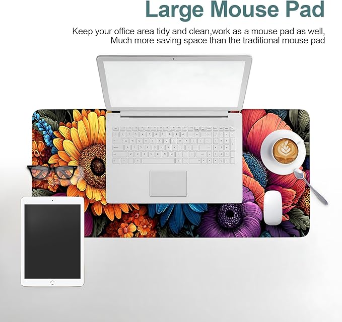 Flowers Extended Gaming Mouse Pad 31.5x11.8inches Large Desk Mat Anti-Slip Rubber Base & Durable Stitched Edges for Gamers Smooth Mouse Writing Surface for Desk Office/Home