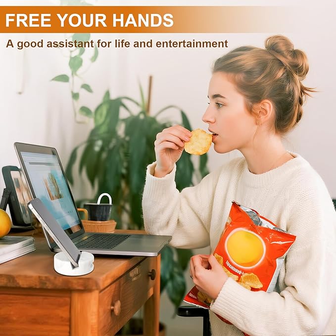 Elegant and Versatile White Marble Phone Stand with Sound Amplified Output iPhone Phone Holder Function for Office Desk,Kitchen Counter,Bathroom,and Bedside