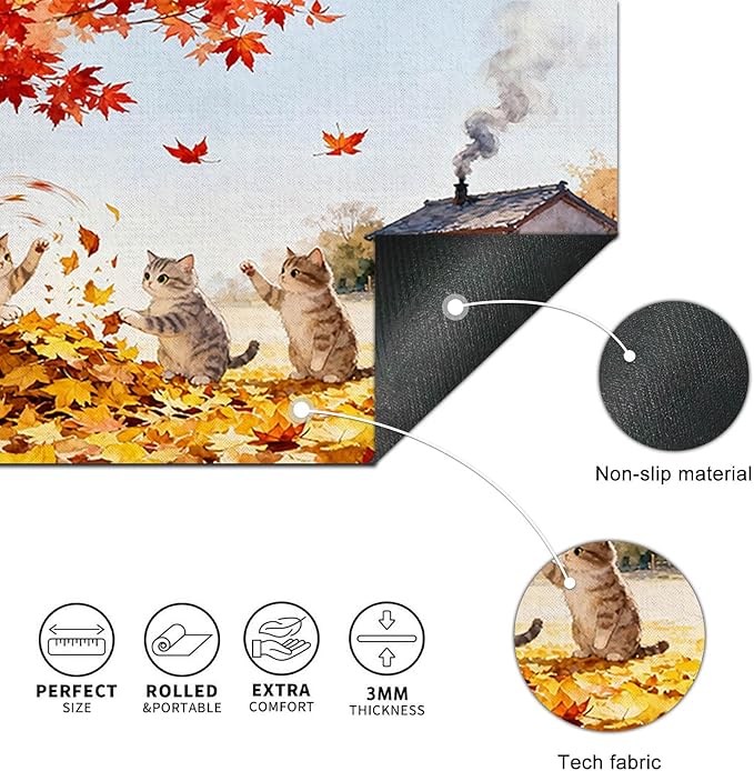 Cat XL Mouse Pad 31.5 x 11.8 Inch Gaming Mousepad Diatomite Large Keyboard Mouse Pad for Home and Office Desk Accessories with Autumn Leaves Kittens Illustration Featuring Stable Base