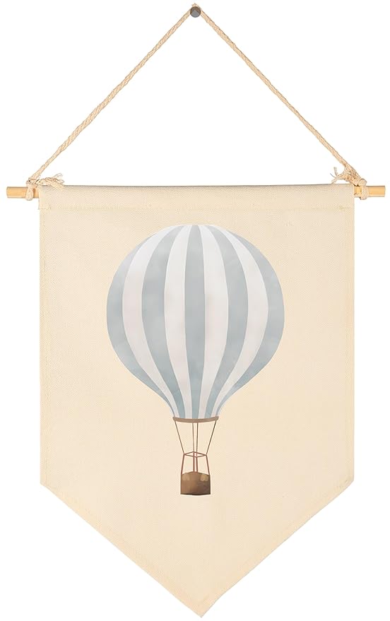 Boho Canvas Banner Flag Sign Pennant Poster Wall Decor Gift for Baby Boy Girl Kid Nursery Baby Room Above Crib Bedroom Playroom Reading Room Door-Hot Air Balloon Adventure-Birthday Christmas Gift
