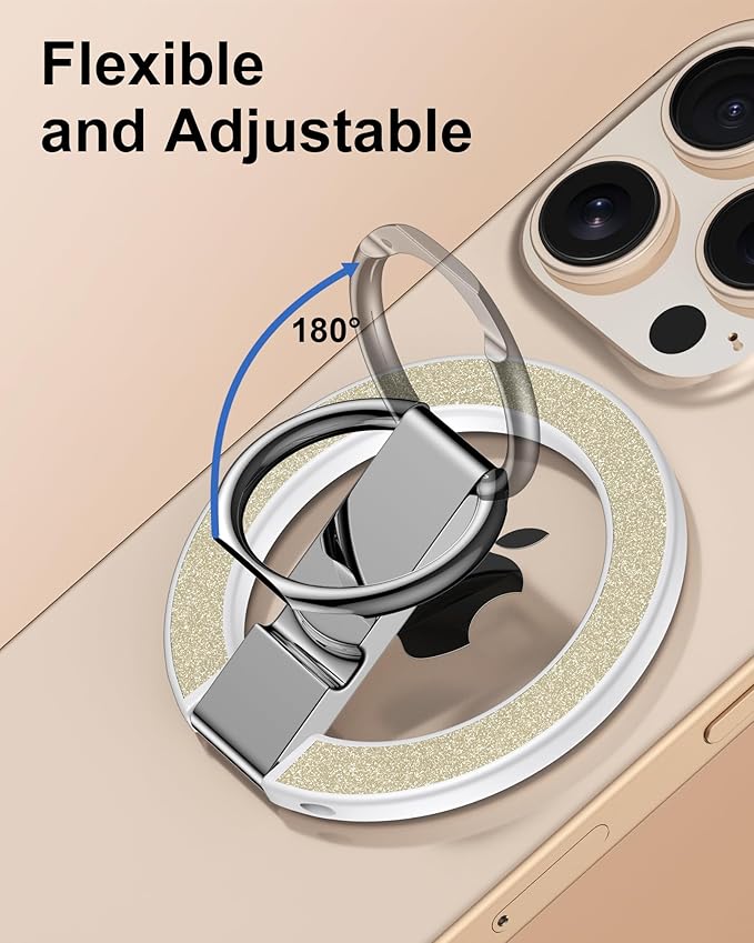 AILKIN Magnetic Phone Ring Holder Stand for Back of Phone, MagSafe Grip & Stand, Magnetic iPhone Holder for Hand, Mag Safe Kickstand for iPhone 17/16/15/14/13/12, MagSafe Ring Holder Grip-Gold Bling