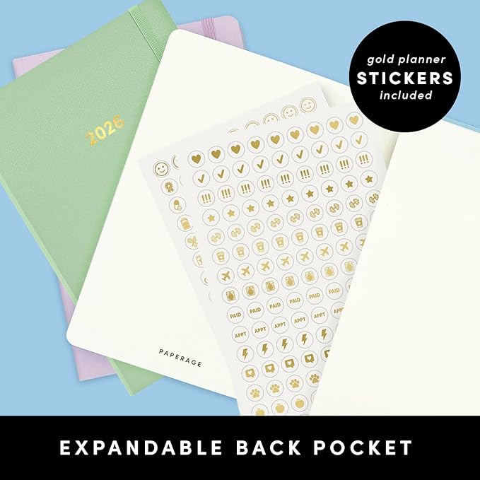 PAPERAGE 2026 Weekly & Monthly Planner, 12 Months (January 2026 - December 2026), 5.6 in x 8 in, Hardcover 2026 Planner with Weekly & Monthly Spreads, Note Pages, Stickers & Back Pocket – Cognac