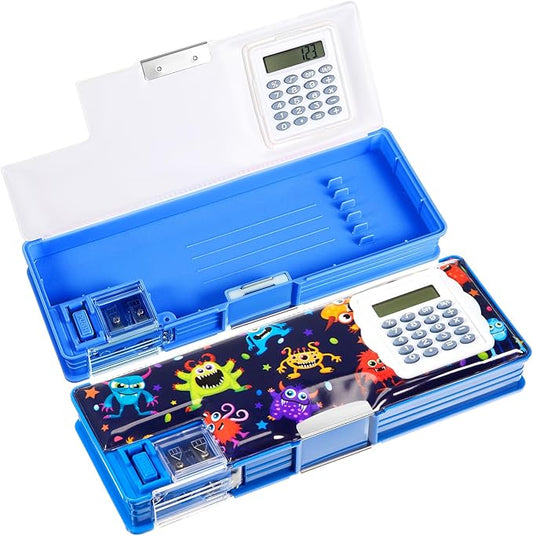 Henoyso Multifunctional Pencil Box for Boys Microorganism Pencil Case with Calculator and Sharpener Cool Cute Pencilcase School Supplies Essentials Christmas Birthday Gift Present for Kids Teens