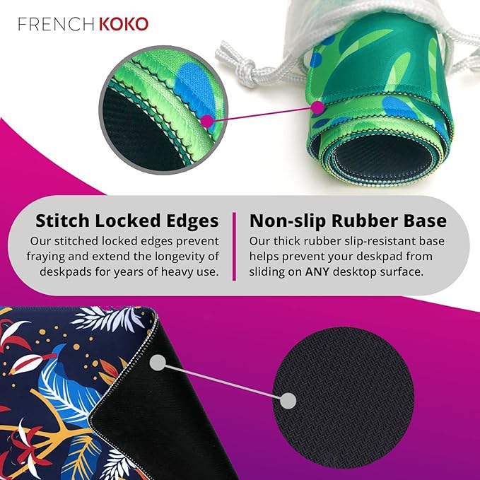 French KOKO Large Mouse Pad Desk Mat Keyboard Pad Desktop Home Office School Essentials Decor Big Extended Laptop Protector Accessories Pretty Mousepad Women Girls XL Deskpad Marble XL 36" x 16.5"