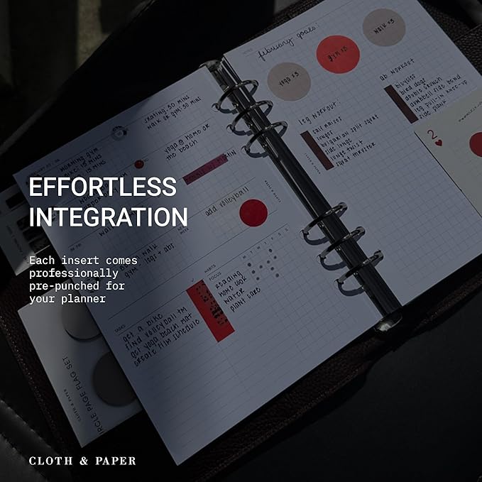 Cloth & Paper Weekly Admin Planner Inserts | A5 Size 5.8 x 8.3 Inches | 6 Ring Punch | Monday Start | Minimalist Weekly Agenda Refill | Task List & Habit Tracker Planner Pages for A5 Ring Binder