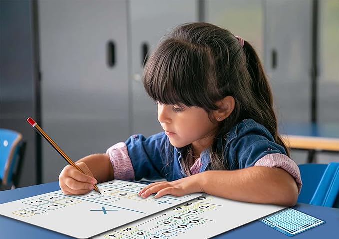 Set of Dry Erase Multiplication and Division Practice White Board, 8" x 12" 2-Digits Mathematics Board with a 4" x 2.5" Multiplication Chart Board for Kids Students, Classroom and Home.